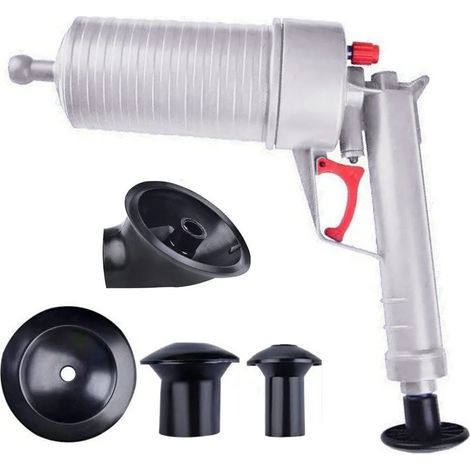 Nettoyeur de tuyaux à air comprimé, pour évier bouché, salle de bain & cuisine, 4 accessoires, soupape de surpression, pompe de vidange (1/4)