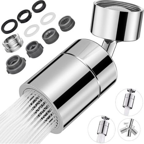 360° Swivel Faucet Aerator for Kitchen Faucet, Water Saving Faucet Aerator with 2 Spray Modes and 20mm, 22mm and 24mm Female/Male Adapters (1/5)