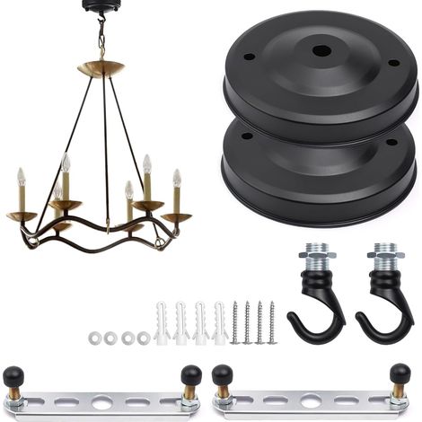 2 x Black Ceiling Rose Diameter 110 mm – Wire Cover with Metal Hook, Ceiling and Wall Mounting, Ideal for Hanging Light, Chandeliers, Bird Cages and DIY Decoration (1/5)
