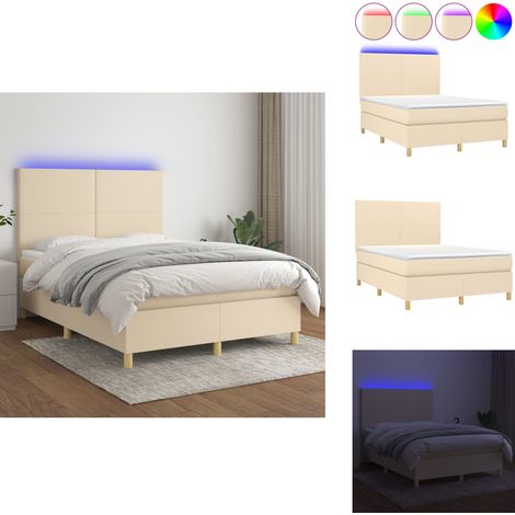 Boxspringbett mit Matratze & LED Creme 140x200 cm Stoff - Boxspringbett - Doppelbett - Cremefarbenes Bett - Bettrahmen - Lattenrost (1/5)