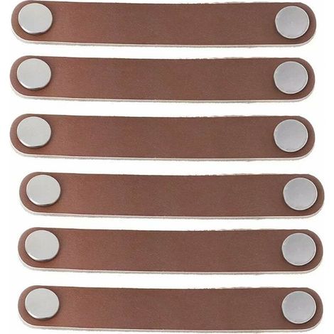 Tirador de cuero para muebles, 6 piezas, 128 mm, estilo moderno, tirador de cuero para puerta, tirador de cajón de aleación de aluminio y cuero genuino (marrón) (1/5)