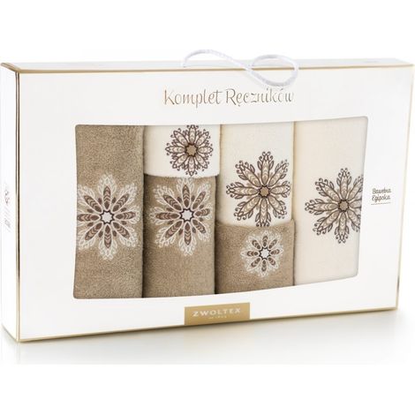 Set mit 6 Zwoltex-Handtüchern, Rosettenmuster, Nougat/Ecru
