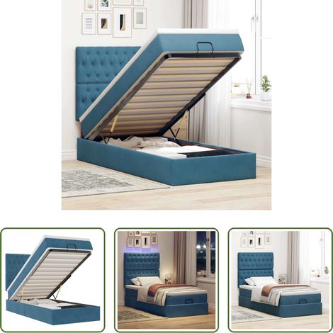 Matelas à ressorts ensachés - Cadre de lit ottoman avec matelas bleu foncé 100x200 cm velours (1/5)