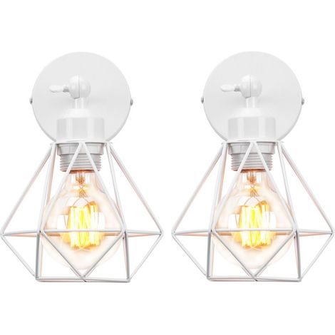 Lot de 2 Applique murale interieur industrielle réglable cage forme diamant vintage E27 pour salons chambres couloir escaliers Blanc (1/4)