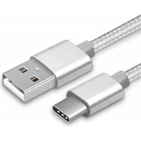 Cable USB C carga rápida y sincronización Nylon trenzado 1 M Plateado 2A (1/4)