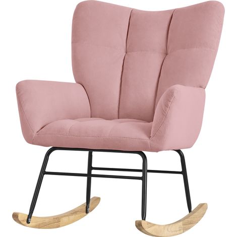 ML-Design Schaukelsessel Rosa, Schaukelstuhl mit Bezug in Frottee-Optik, Gepolsterter Schwingsessel mit Holzkufen, Relaxsessel mit Armlehnen für Wohnzimmer/Schlafzimmer/Balkon, Relaxstuhl Ohrensessel