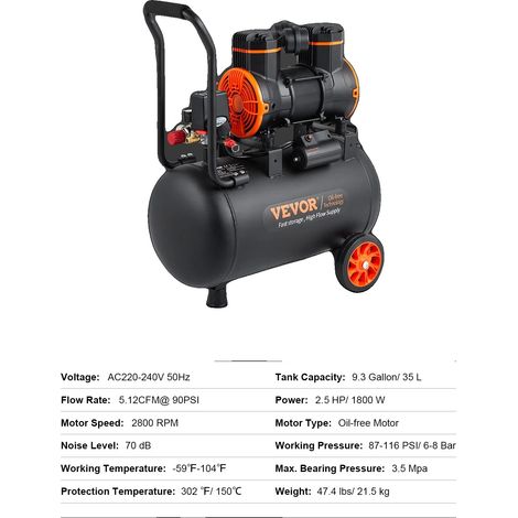 Compresseur d'air, Fonctionnement silencieux, Design portable, 35L 1800W (1/2)