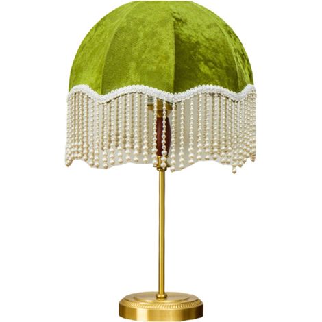 Französische Vintage-Nachttischlampe für Schlafzimmer mit Perlenquasten, Samtmaterial, smaragdgrün, dreifarbige Beleuchtung