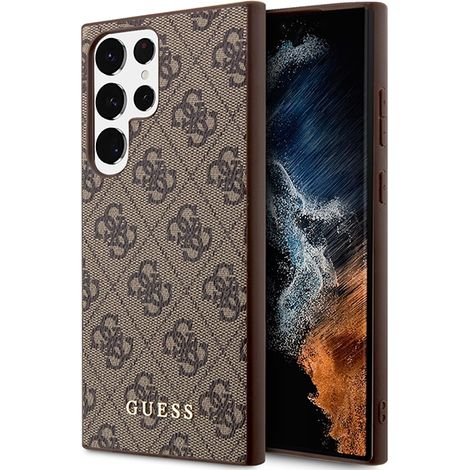 Funda rígida Guess GUHCS23LG4GFBR para S23 Ultra S918, color marrón/marrón, 4G, metal dorado con logo.