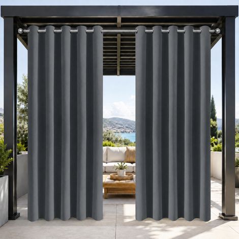 HEMVOR Rideau Occultant Extérieur à Oeillets Gris Foncé 132x274cm - Polyester Imperméable 3 Tailles (Protection Humidité Jardin) (1/5)