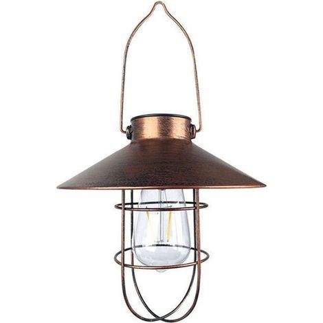Lanterna solare da giardino in metallo, lanterna a LED sospesa con struttura in ferro impermeabile per esterni, patio, veranda e decorazione di vialetti. (1/4)