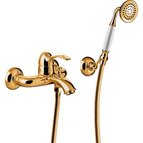 TRES 24217001OR TRES CLASIC Grifo Monomando Mural para Bañera y Ducha Color Oro 24K - ref: 24217001OR