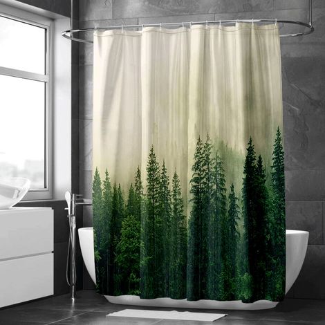 Rideau de douche motif encre floral doux, rideau salle de bain, 180x180 cm