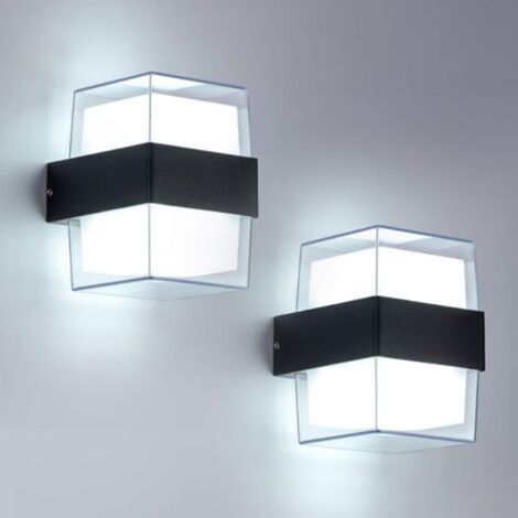 Applique murale chambre2pcs 12W LED Applique Murale Exterieur 6000K Blanc Froid Luminaire applique murale IP65 Acrylique 960LM Pour jardins, patios, murs extérieurs. Taille totale : 105 x 90