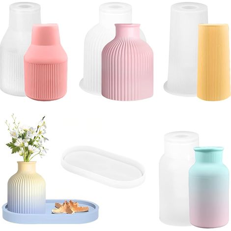 Lot 5 Moules Silicone Vase, DIY, Résine, 4 Vases + 1 Plateau, Artisanal, Déco, Maison, Bureau, Moderne (1/5)
