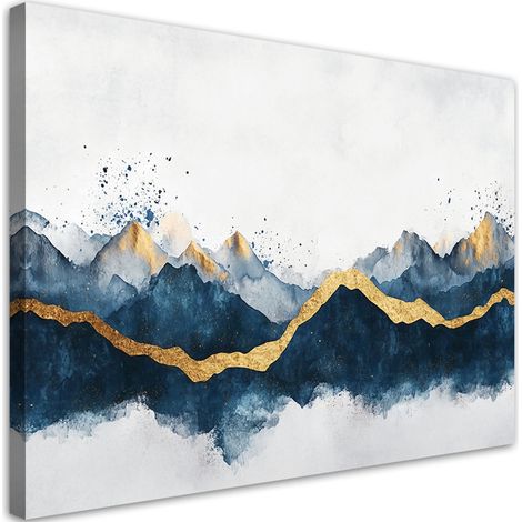 Tableau déco Abstrait Or Bleu Moderne 100x70 (1/5)