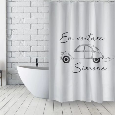 Rideau de douche Français Polyester 180x200cm DEUDEUCHE Noir & Blanc MSV (1/4)
