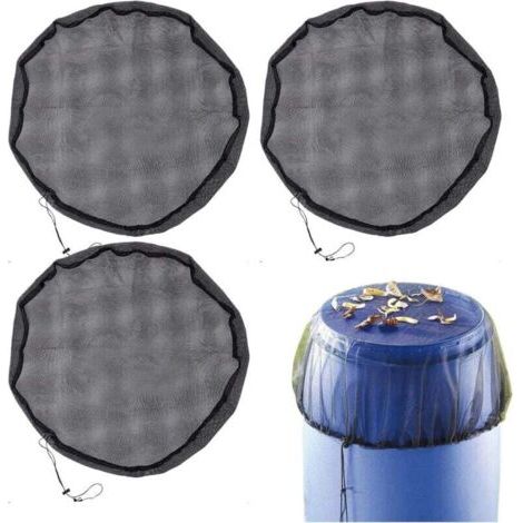 Pair 80 cm Netz-Regenfassabdeckung, Netz mit Kordelzug für Wassersammeleimer, staubdichte Regenfassabdeckung für Hof, Veranda, Rasen, Garten (3-teilig)