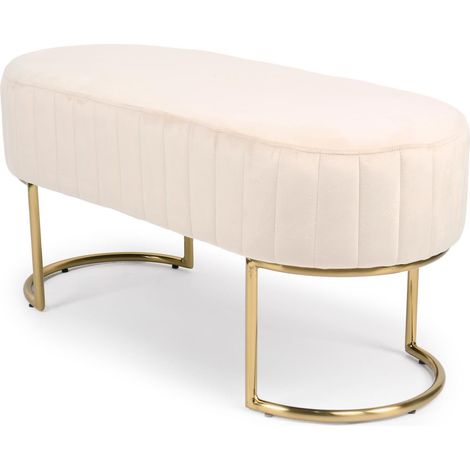 Banquette élégante matelassée Philomena pieds métal doré et Velours Beige (1/5)