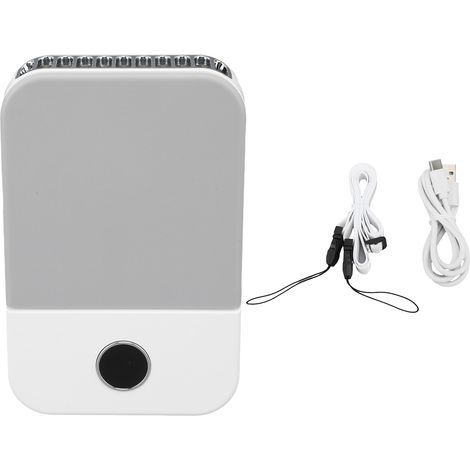 Mini ventilateur de cou portable rechargeable USB, silencieux, 3 vitesses, sangle réglable, blanc. (1/5)
