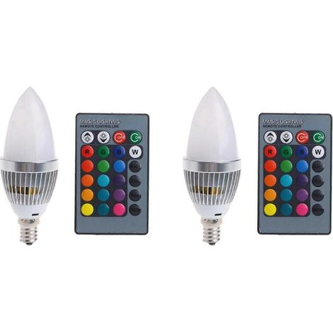 Ampoule LED RGB intelligente E14 2 x 3 W, couleurs changeantes, avec télécommande 24 bougies et abat-jour laiteux.