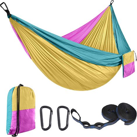 Filiyano-Hamac portable d'extérieur pour le camping, tapis de balançoire en nylon 210D pour jardin (jaune/270 x 140 cm) (1/5)