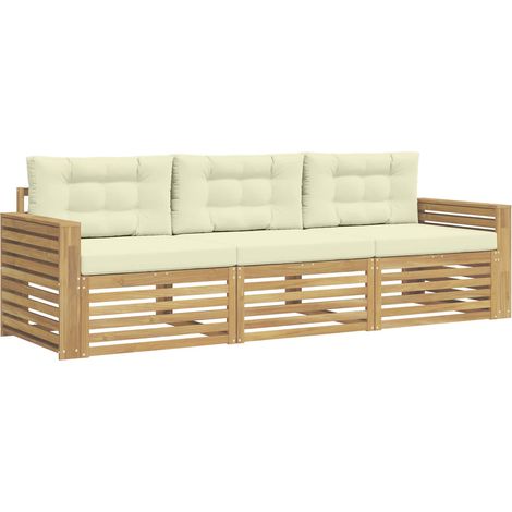 Outdoor-Sofagarnitur 3 Stk. Weiß und Creme Massivholz Akazie vidaXL