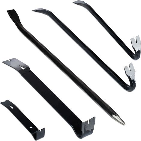 Relaxdays Brecheisen Set 5-teilig, Brechstange sechskant, Nageleisen groß, Kuhfuß lang, Montierhebel, aus Stahl, schwarz (1/5)