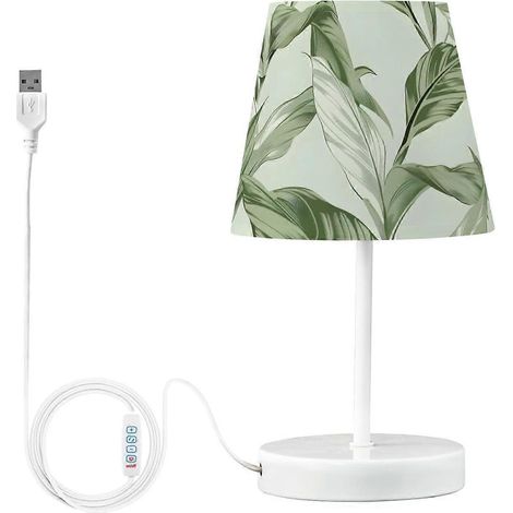 Lampe de chevet RUIYUE Feuilles Vertes Lampe de Table Ampoules LED Lampe de Bureau Abat-jour en Tissu pour Chambre Salon, Moyenne( ) (1/5)
