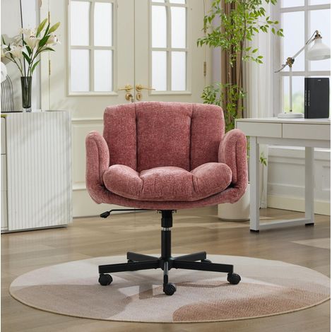 Buerostuhl aus Chenille in Rosa, 360° drehbar, hoehenverstellbar, klappbare Armlehnen mit mehreren Positionen, 57,5×60×92,5 cm (1/5)
