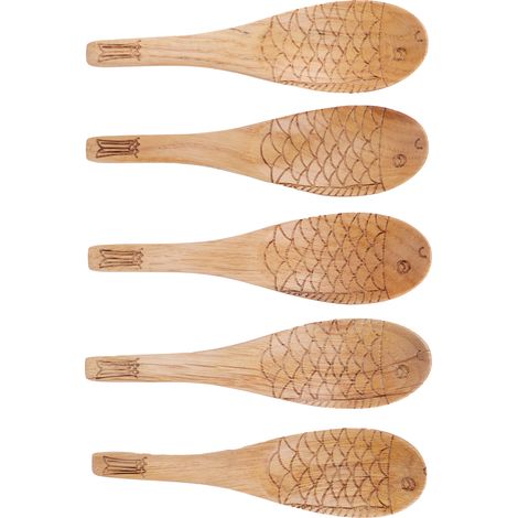 5Pcs Cuillère à Riz en Bois Sculptée en Forme de Poisson, Louche Innovante pour Cuisine