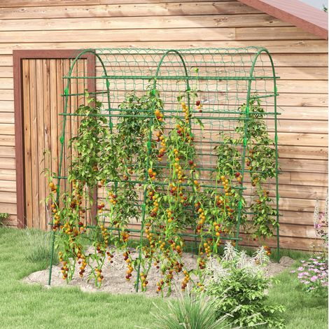 Grigliato per piante rampicanti 144x167x206 cm, livelli regolabili, rete di supporto, acciaio rivestito verde (1/5)