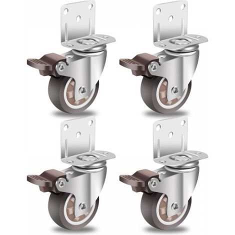 Ruedas para muebles de 50 mm con 4 frenos, placa de montaje en L, ruedas de goma resistentes, juego de 4 (1/4)