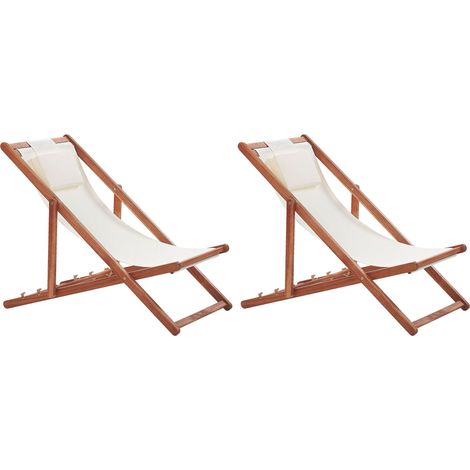 Set of 2 Folding Deck Chairs AVELLINO with Replacement Fabrics Acacia Wood Dark Brown
