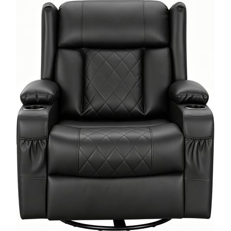 Sillón relax giratorio con respaldo reclinable y reposapiés, PU negro, 87 x 94,5 x 103,5 cm (1/5)