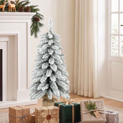 Sapin de Noël Artificiel 90 cm, 107 Embouts Enneigés PVC, Base Jute, Montage Rapide, Blanc (1/5)