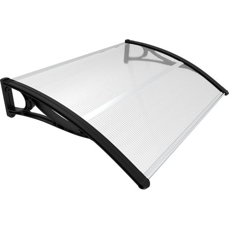 Auvent de Porte d'entrée Toit Marquise en Polycarbonate Porte Résistante Toit Abri Protection Contre La Pluie et UV Transparent 120x80cm Noir (1/5)