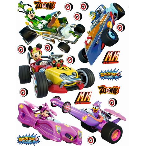 sticker mural Mickey Mouse et Donald Duck jaune, vert et violet  - Disney