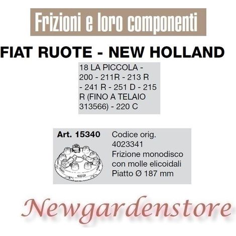 Frizione monodisco compatibile 200 211R 21R 241R 220C FIAT NEW HOLLAND 15340