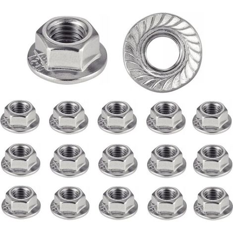 Ecrou INOX à embase crantée M4 écrous rondelle à bride pour vis Ø 4mm Autobloquant Hexagonal DIN 6923 / ISO 4161 Acier inoxydable A2 (V2A / 304) Ecrou de sécurité : LOT DE 20 Pcs (1/5)