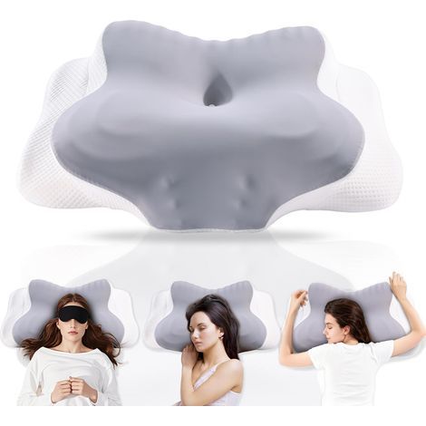 Ergonomic Cervical Pillow, Memory Foam, Double Height 9/14cm, Removable Cover, For Back and Stomach Support (1/5)
