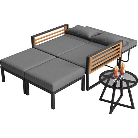ELVMI Gartenlounge Set mit 2 Sesseln, 2 Hockern und 1 Tisch, Verstellbarer Rückenlehne, Metall und Wasserfestem Stoff, Grau (1/4)