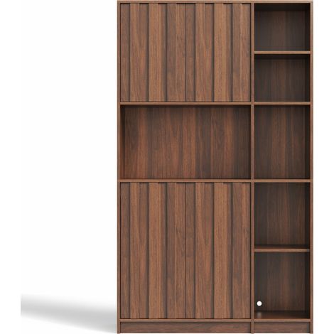 Hoher Küchenschrank aus MDF in Nussbaumoptik mit LED und integrierten Steckdosen 105x40x180 cm (1/5)