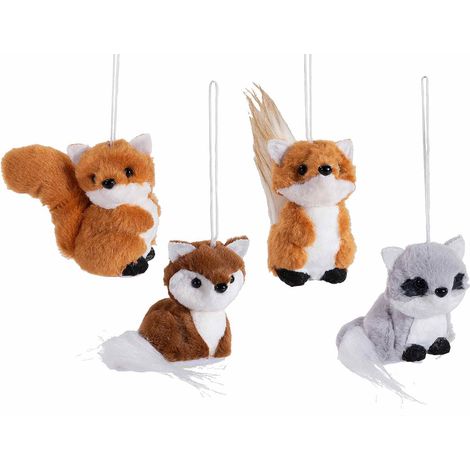 Addobbi da appendere all'albero di Natale ad animaletti autunnali del bosco in morbido peluche, set da 12 pezzi, cm 5 x 8 x 8,5 H