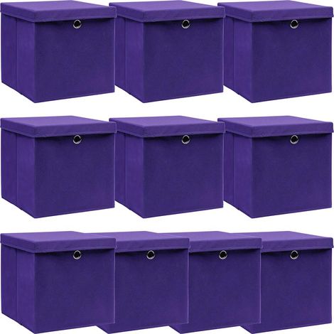 vidaXL Cajas de almacenaje con tapas 10 uds tela morado 32x32x32 cm (1/5)