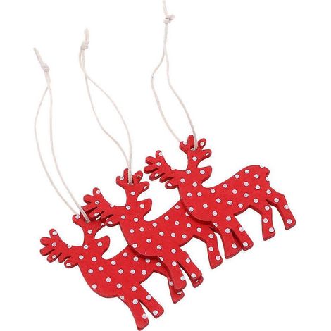 Décorations de Noël en bois en forme de cerf, 10 pendentifs rouges à suspendre (1/5)