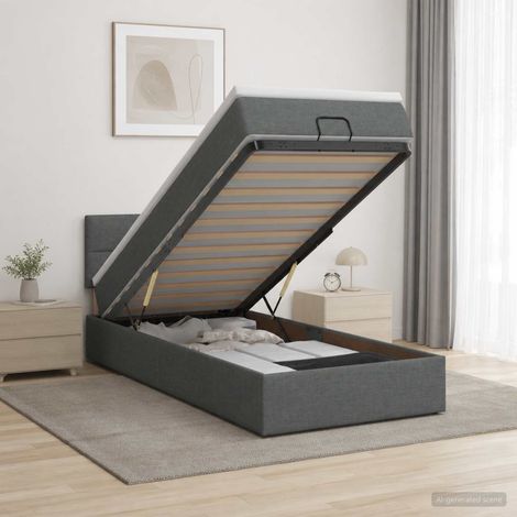 vidaXL Lit ottoman avec matelas Gris foncé 90 x 200 cm Tissu (1/5)