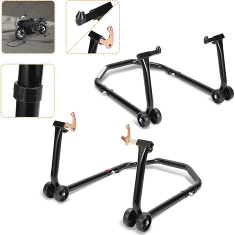 Randaco Béquille d'atelier - Lot de 2 - Pour roues avant et arrière - Levage par les fourches noir (1/5)