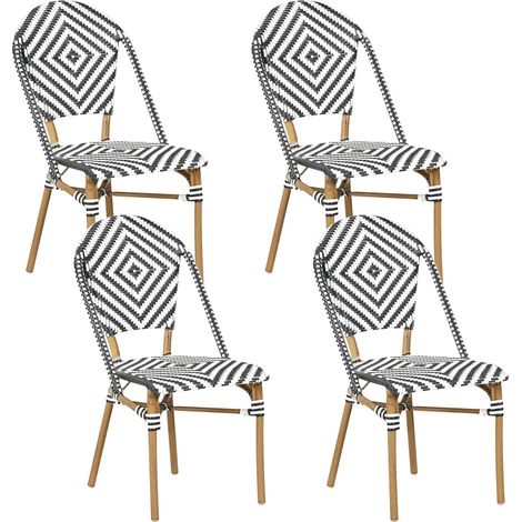 Set di 4 Sedie in Rattan con Trama Moderna Bianco e Nero Rifreddo