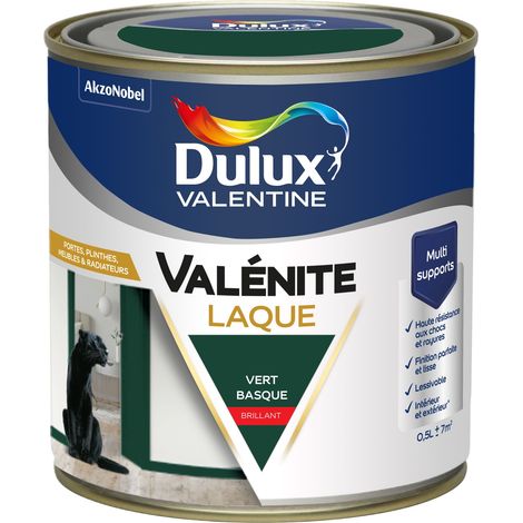 Dulux Valentine Peinture Laque Valénite Intérieur et Extérieur Multi-supports - Finition parfaite et lisse, Haute Résistance - Brillant Vert Basque 0,5 L